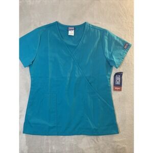 Cherokee Authentic New Women Scrub Top V-Neck Teal Small 4 Pockets